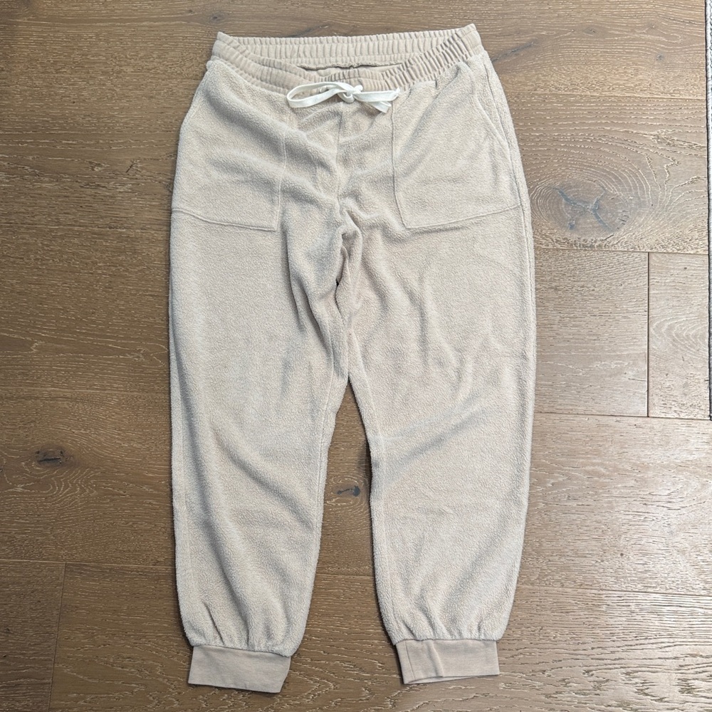 Madewell Cozy Fleece Jogger Sweatpants Beige Oatmeal Lounge Pants size L - Picture 2 of 5